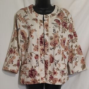 Floral Button-Front Jacket in Cream and Mauve